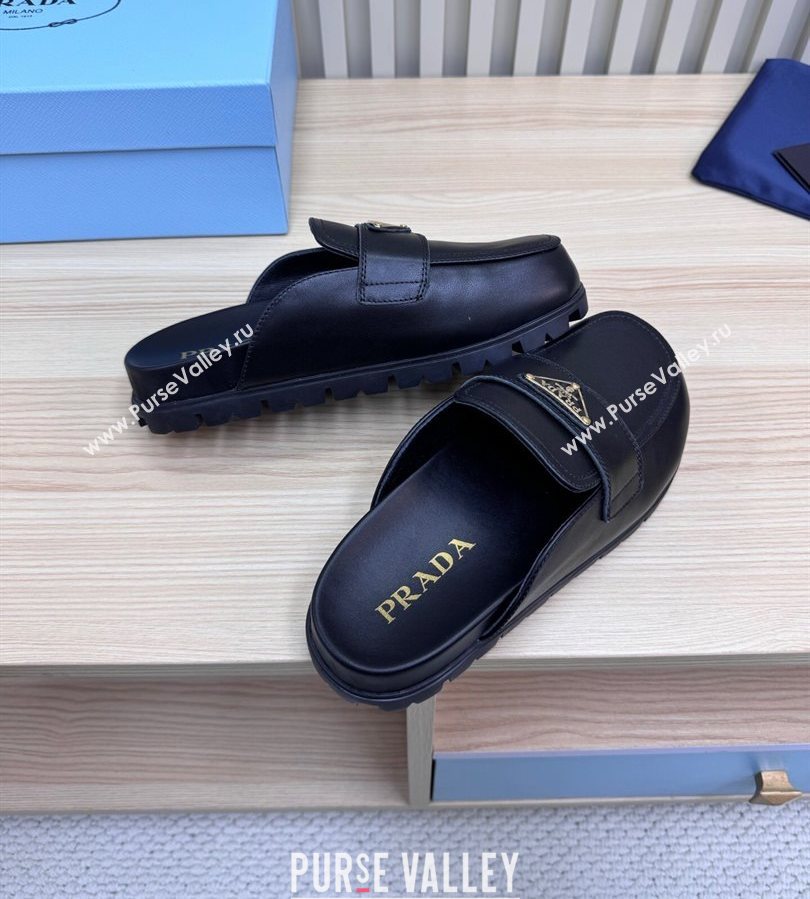 Prada Nappa Leather Flat Mules Black 2025 043002 (MD-250710104)