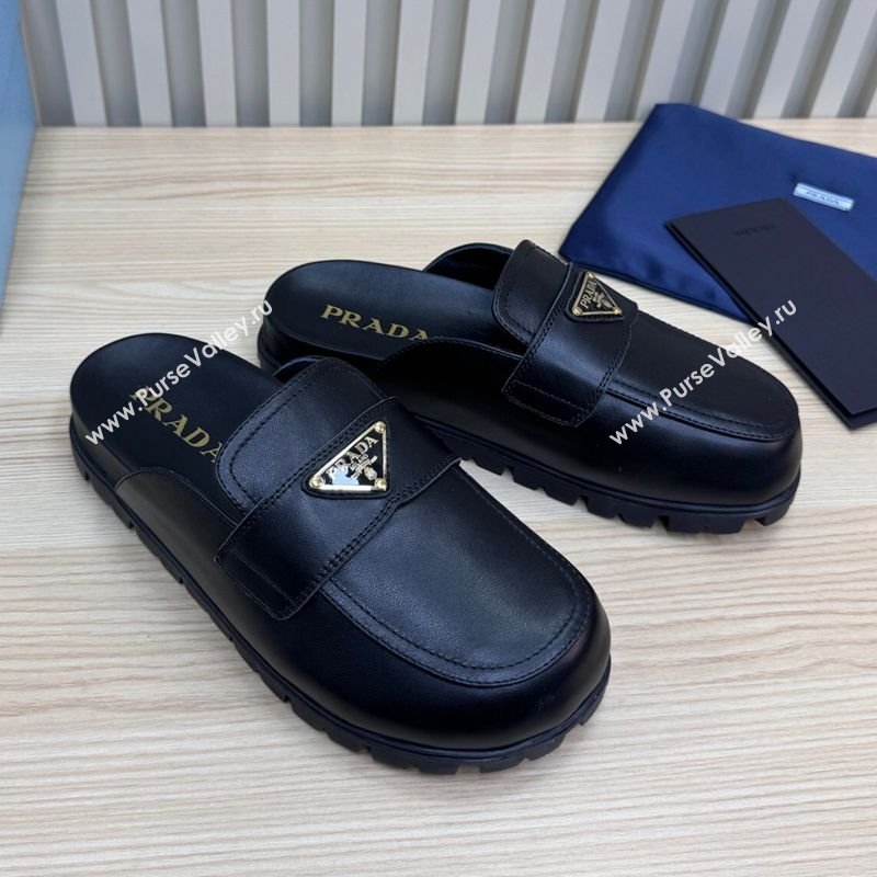 Prada Nappa Leather Flat Mules Black 2025 043002 (MD-250710104)