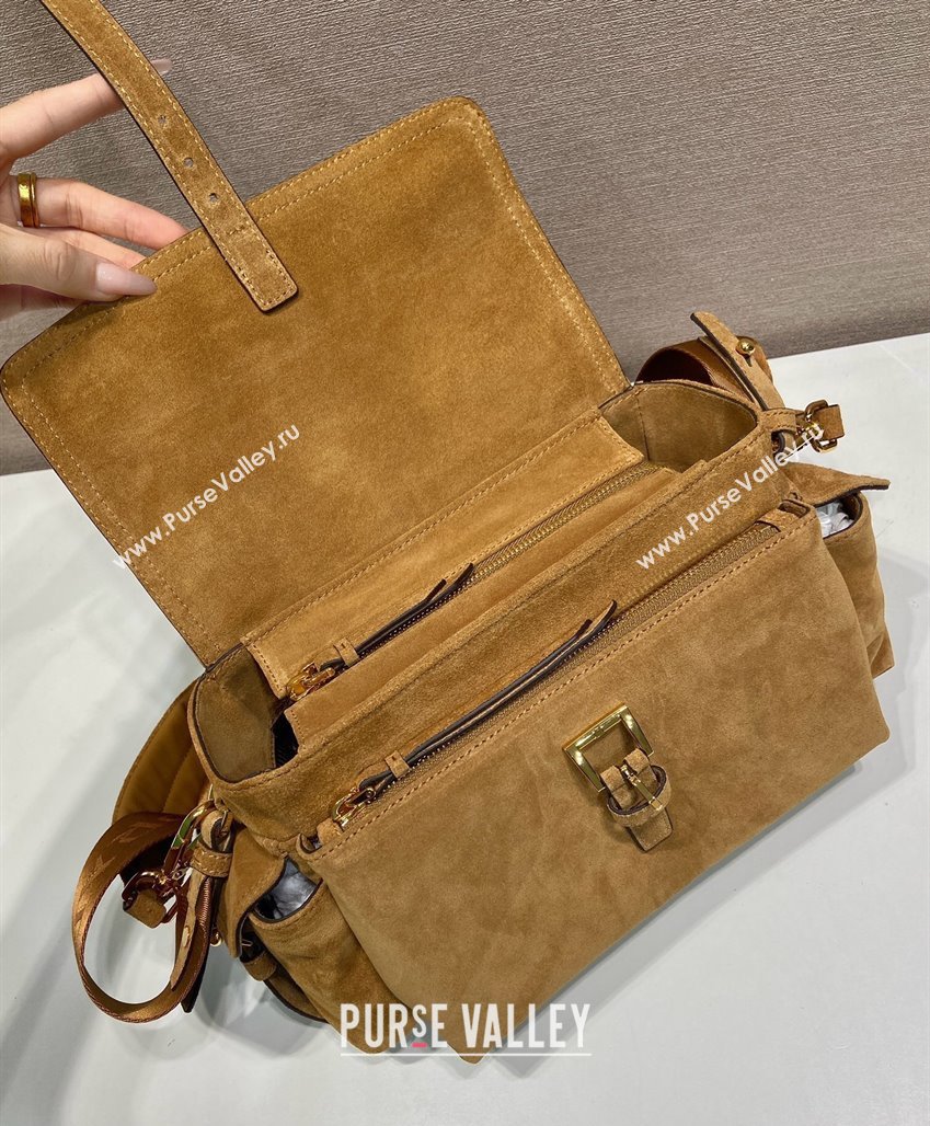 Prada Explore medium suede shoulder bag with flap Cinnamon Brown 2025 1BD394 (YZ-250808050)