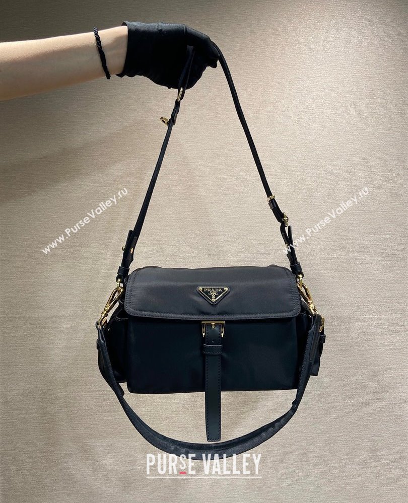 Prada Explore medium Re-Nylon shoulder bag with flap Black 2025 1BD394 (YZ-250808052)