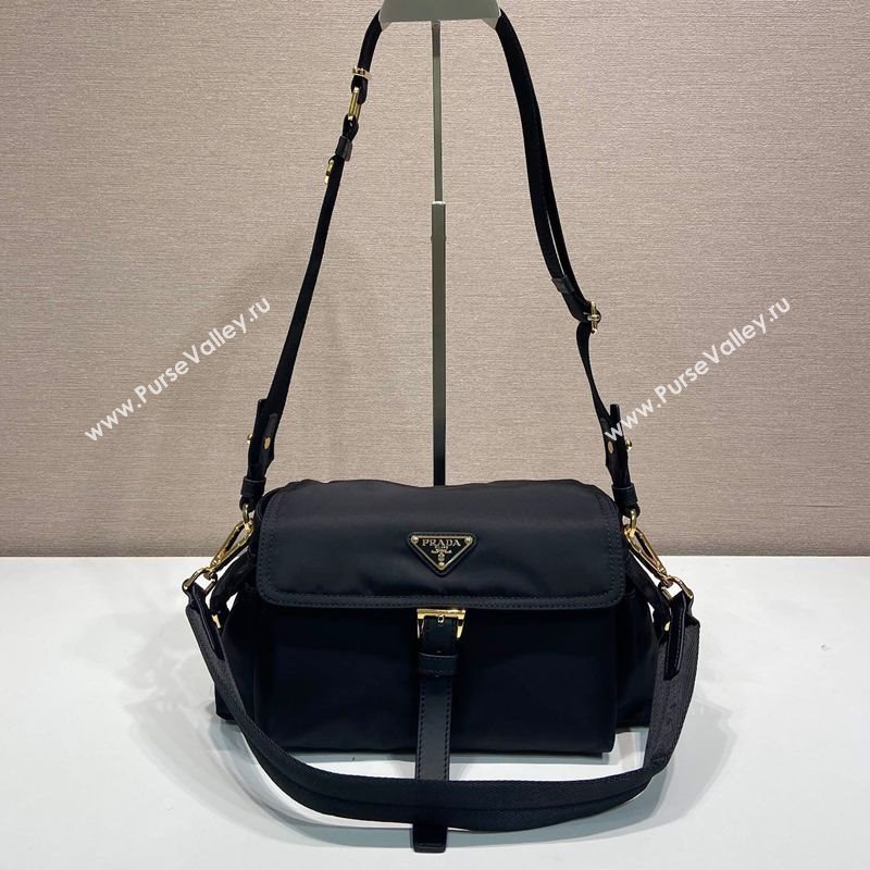 Prada Explore medium Re-Nylon shoulder bag with flap Black 2025 1BD394 (YZ-250808052)