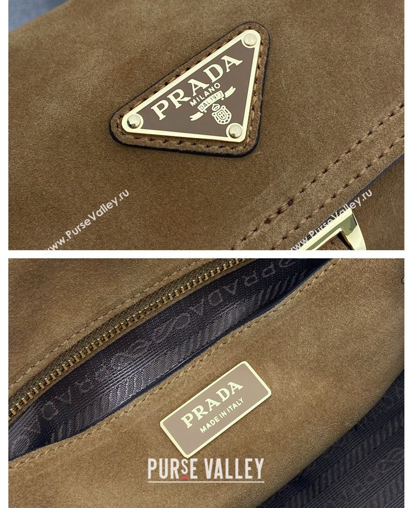 Prada Explore medium suede shoulder bag with flap Cinnamon Brown 2025 1BD394 (YZ-250808050)