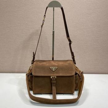 Prada Explore medium suede shoulder bag with flap Cocoa Brown 2025 1BD394 (YZ-250808051)