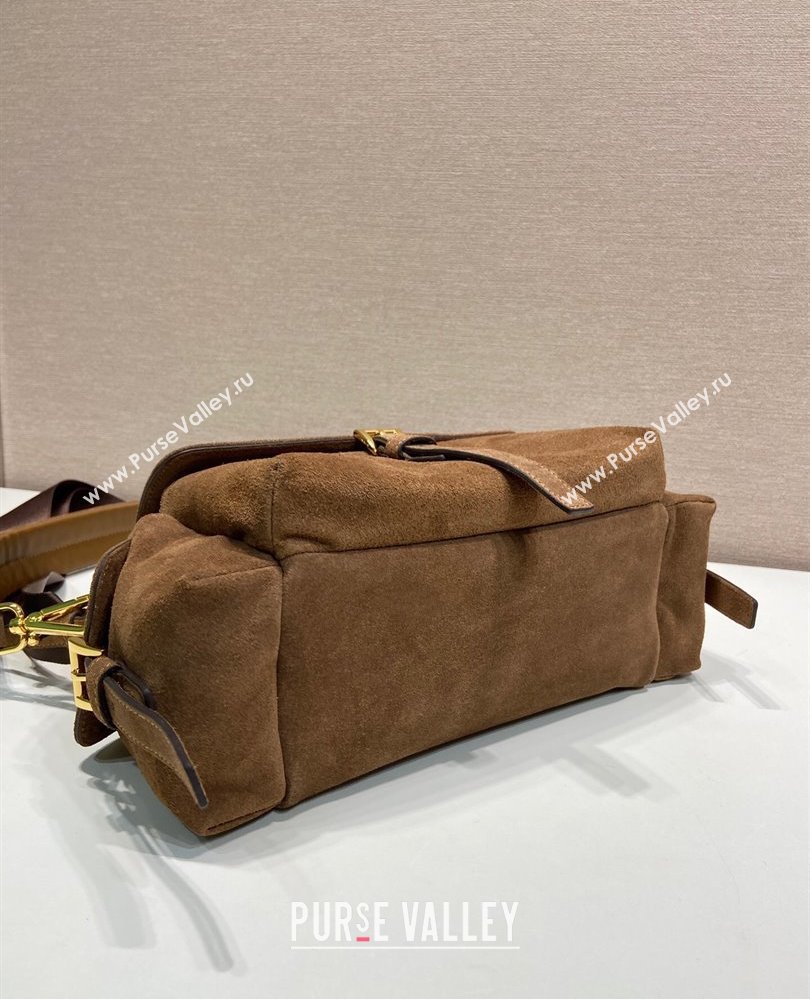 Prada Explore medium suede shoulder bag with flap Cocoa Brown 2025 1BD394 (YZ-250808051)