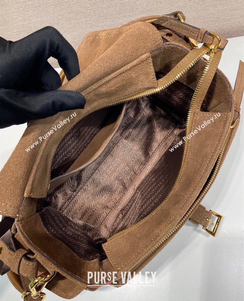 Prada Explore medium suede shoulder bag with flap Cocoa Brown 2025 1BD394 (YZ-250808051)