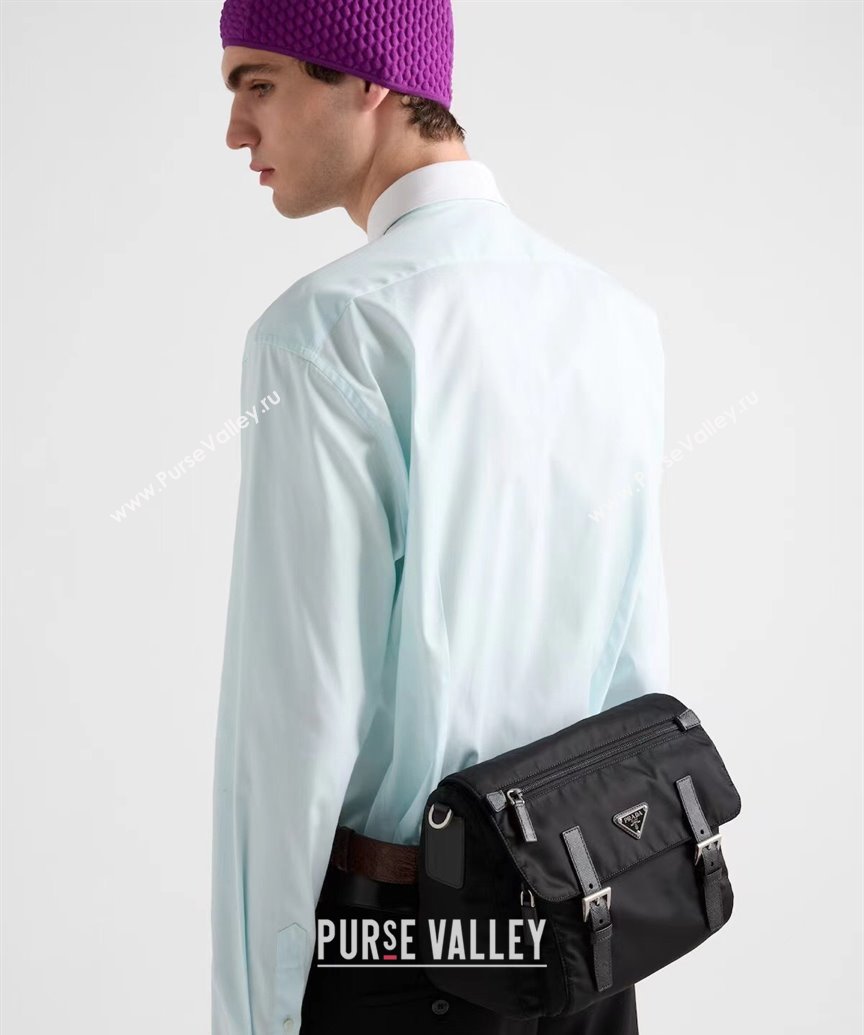 Prada Mens Nylon and Leather Messenger Bag Black 2025 2VD071 (YZ-250808078)