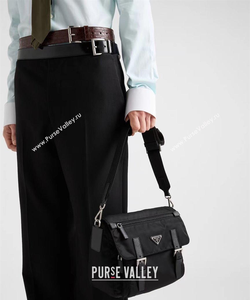 Prada Mens Nylon and Leather Messenger Bag Black 2025 2VD071 (YZ-250808078)
