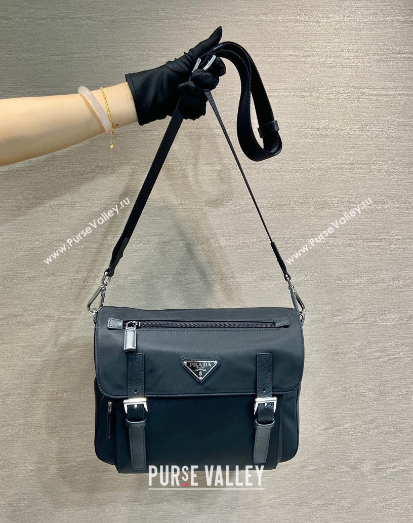 Prada Mens Nylon and Leather Messenger Bag Black 2025 2VD071 (YZ-250808078)