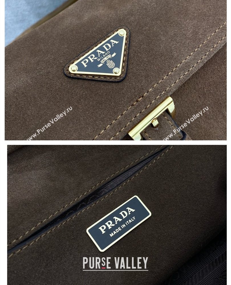 Prada Explore medium suede shoulder bag with flap Cocoa Brown 2025 1BD394 (YZ-250808051)