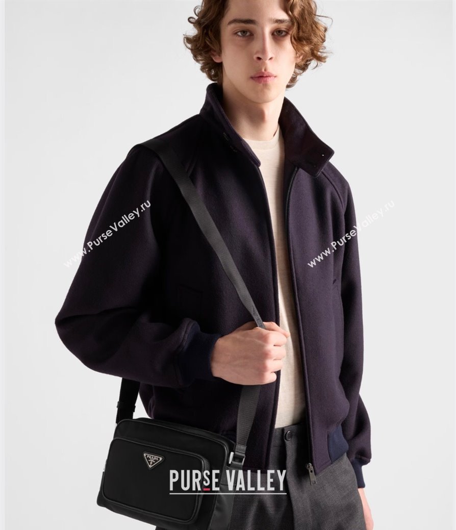 Prada Mens Small Re-Nylon and Saffiano leather shoulder bag Black 2025 2VH190 (YZ-250808079)