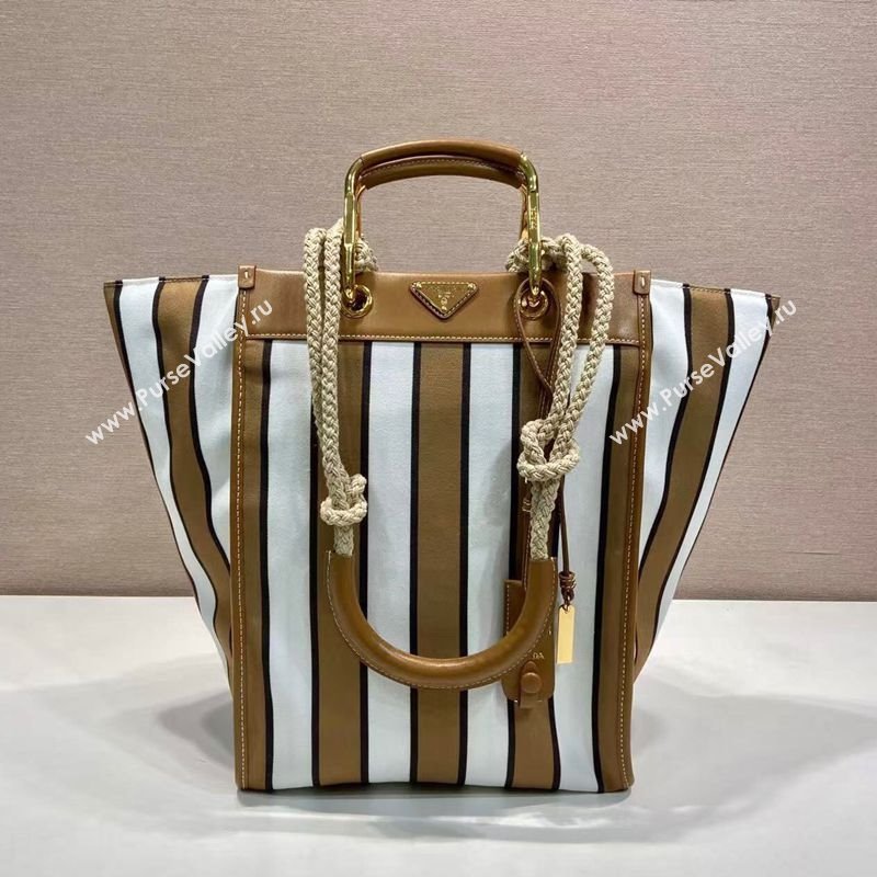 Prada Large Printed Canvas and Leather Tote Bag 1BG561 Brown 2025 (YZ-250808060)
