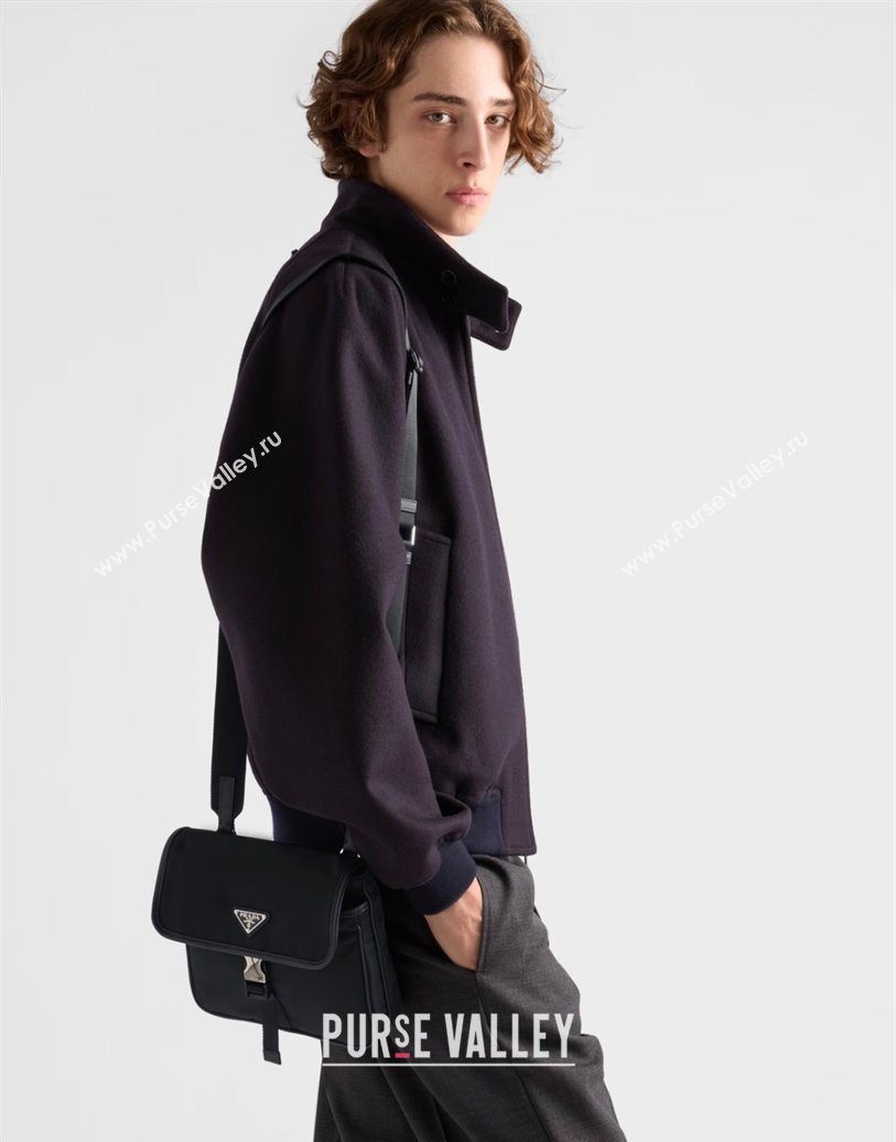 Prada Mens Re-Nylon and Saffiano leather shoulder bag Black 2025 2VD077 (YZ-250808089)