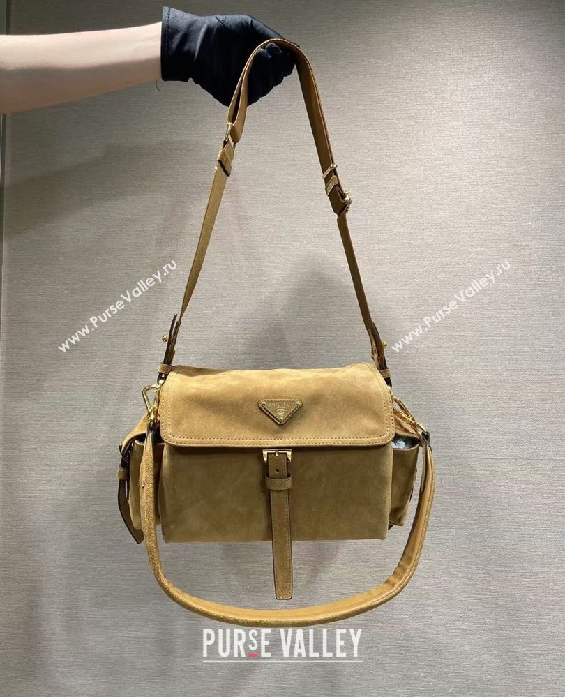 Prada Explore medium suede shoulder bag with flap Cinnamon Brown 2025 1BD394 (YZ-250808050)