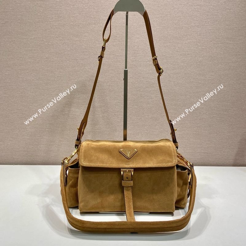 Prada Explore medium suede shoulder bag with flap Cinnamon Brown 2025 1BD394 (YZ-250808050)