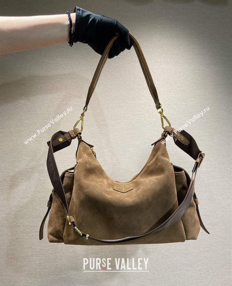 Prada Explore large suede shoulder bag Dark Brown 2025 1BC264 (YZ-250808059)