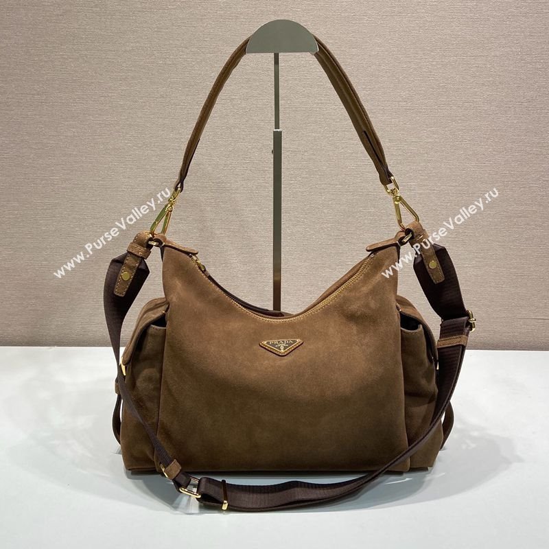 Prada Explore large suede shoulder bag Dark Brown 2025 1BC264 (YZ-250808059)