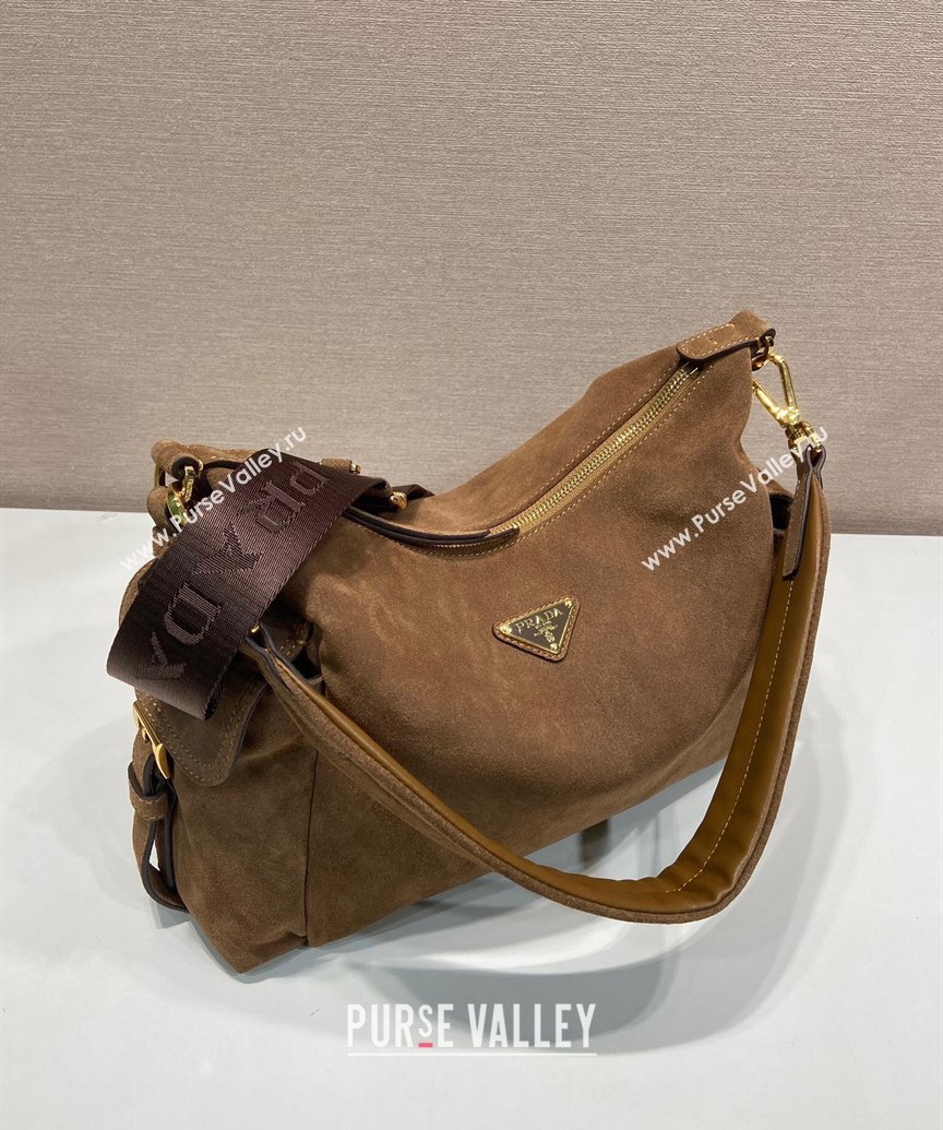 Prada Explore large suede shoulder bag Dark Brown 2025 1BC264 (YZ-250808059)