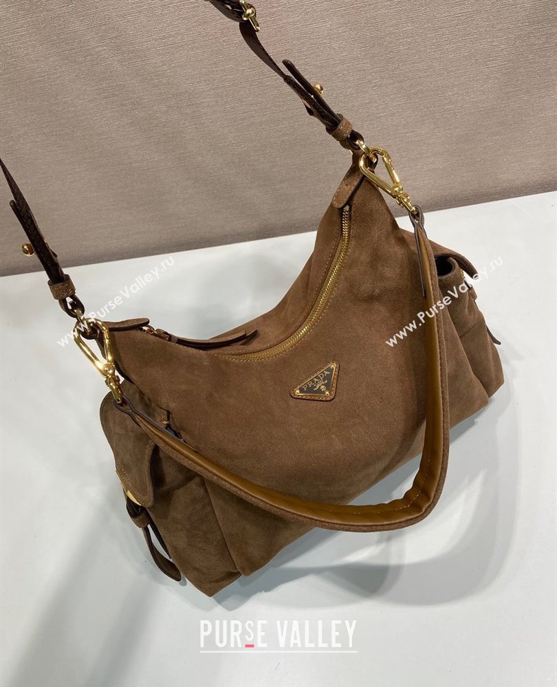 Prada Explore large suede shoulder bag Dark Brown 2025 1BC264 (YZ-250808059)