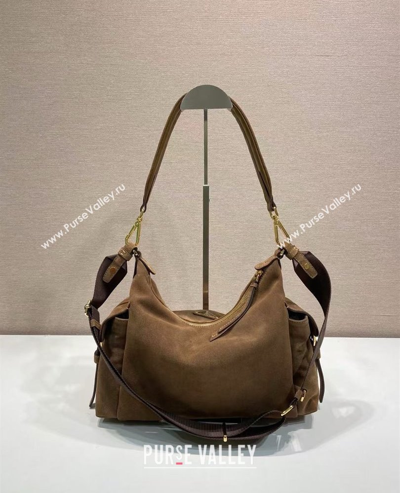 Prada Explore large suede shoulder bag Dark Brown 2025 1BC264 (YZ-250808059)