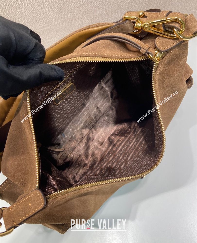 Prada Explore large suede shoulder bag Dark Brown 2025 1BC264 (YZ-250808059)