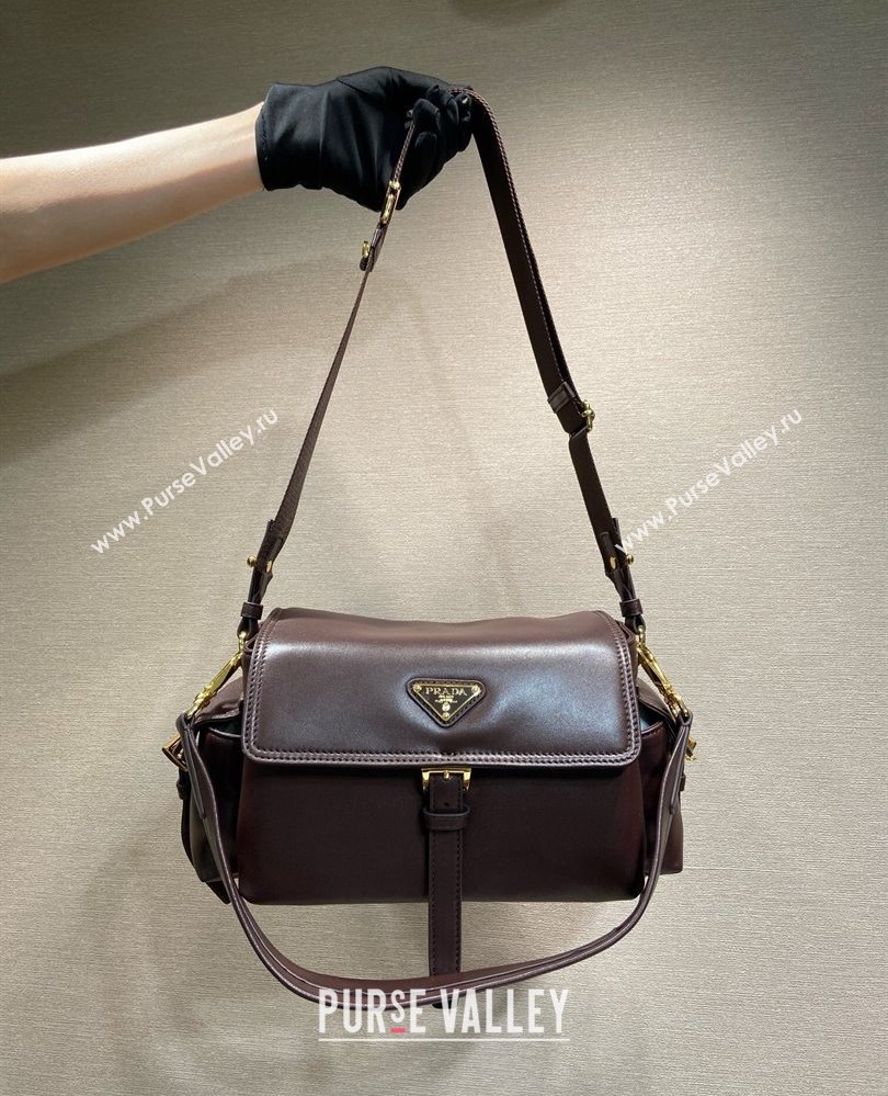 Prada Explore medium nappa leather shoulder bag with flap Sienna Brown 2025 1BD394 (YZ-250808054)