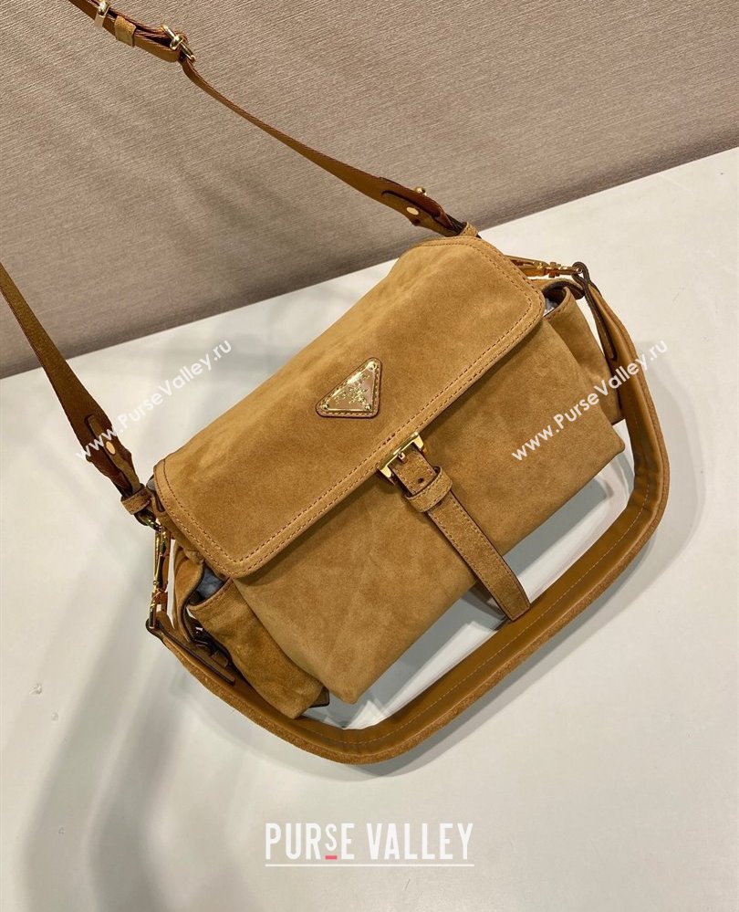 Prada Explore medium suede shoulder bag with flap Cinnamon Brown 2025 1BD394 (YZ-250808050)