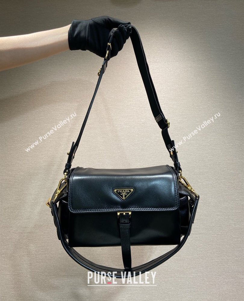 Prada Explore medium nappa leather shoulder bag with flap Black 2025 1BD394 (YZ-250808055)