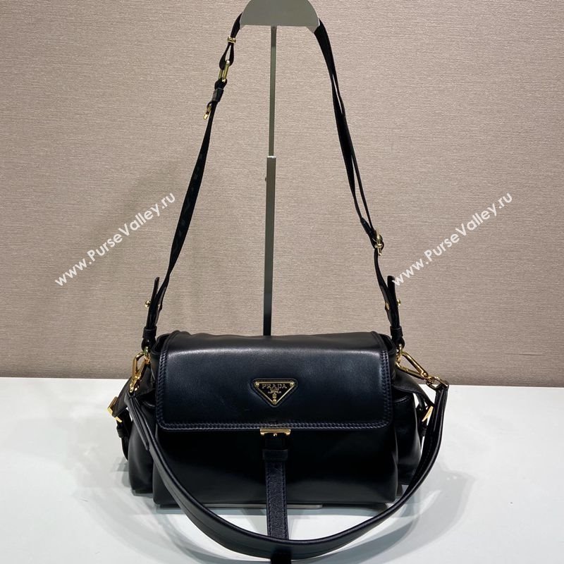 Prada Explore medium nappa leather shoulder bag with flap Black 2025 1BD394 (YZ-250808055)