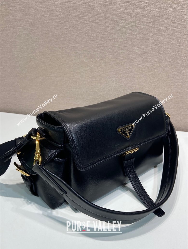 Prada Explore medium nappa leather shoulder bag with flap Black 2025 1BD394 (YZ-250808055)