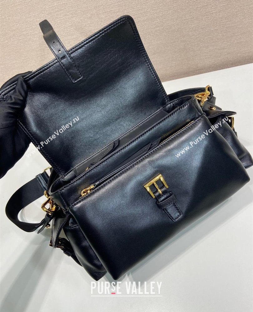 Prada Explore medium nappa leather shoulder bag with flap Black 2025 1BD394 (YZ-250808055)