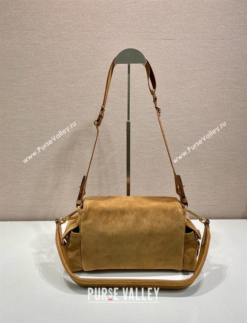 Prada Explore medium suede shoulder bag with flap Cinnamon Brown 2025 1BD394 (YZ-250808050)