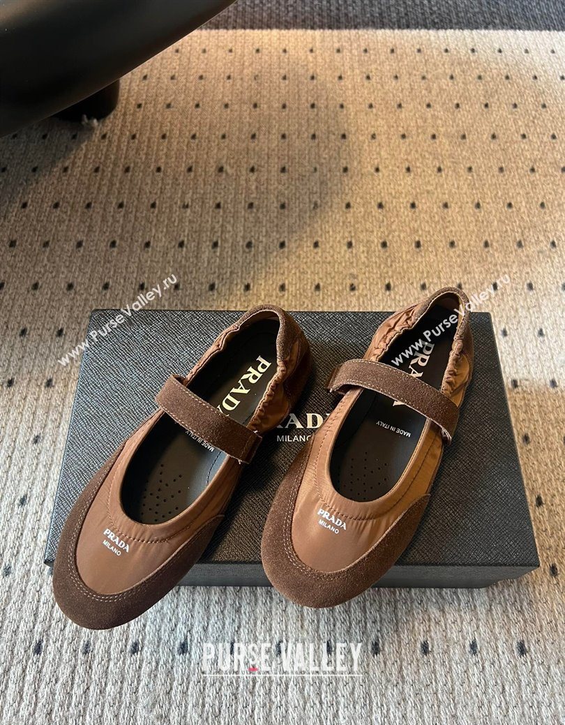 Prada Fabric and Suede ballerinas flat Brown 2025 PR082508 (SS-250825030)