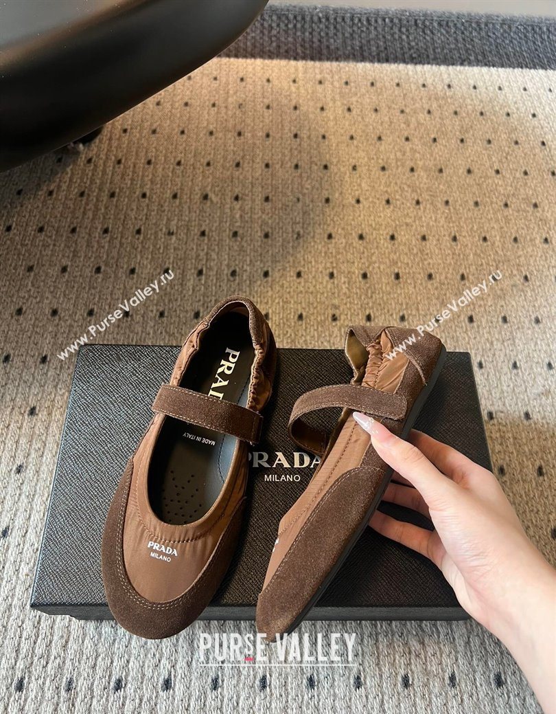 Prada Fabric and Suede ballerinas flat Brown 2025 PR082508 (SS-250825030)
