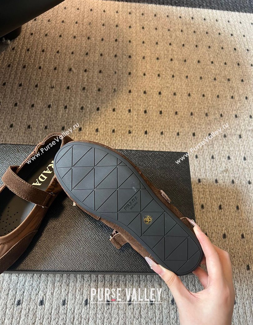 Prada Fabric and Suede ballerinas flat Brown 2025 PR082508 (SS-250825030)