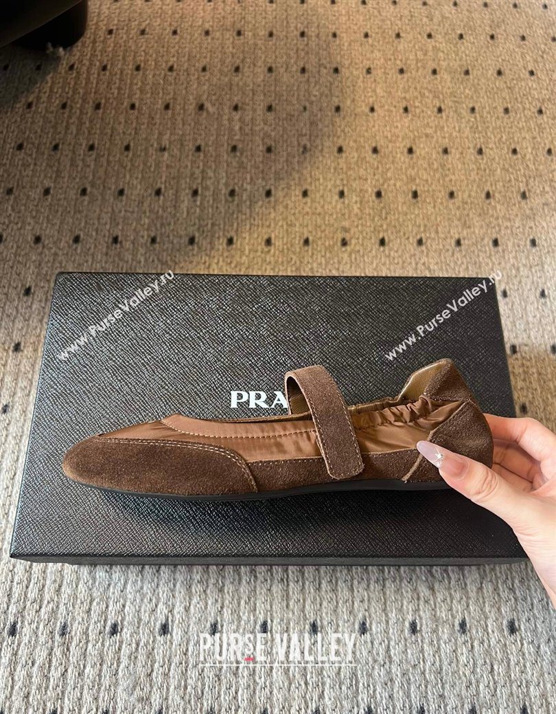 Prada Fabric and Suede ballerinas flat Brown 2025 PR082508 (SS-250825030)
