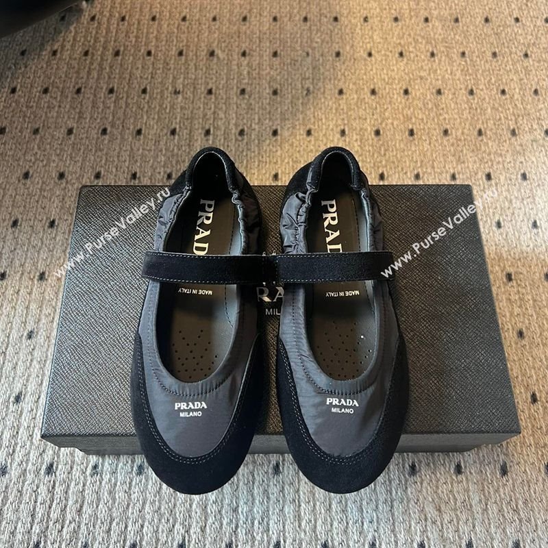 Prada Fabric and Suede ballerinas flat Black 2025 PR082508 (SS-250825032)