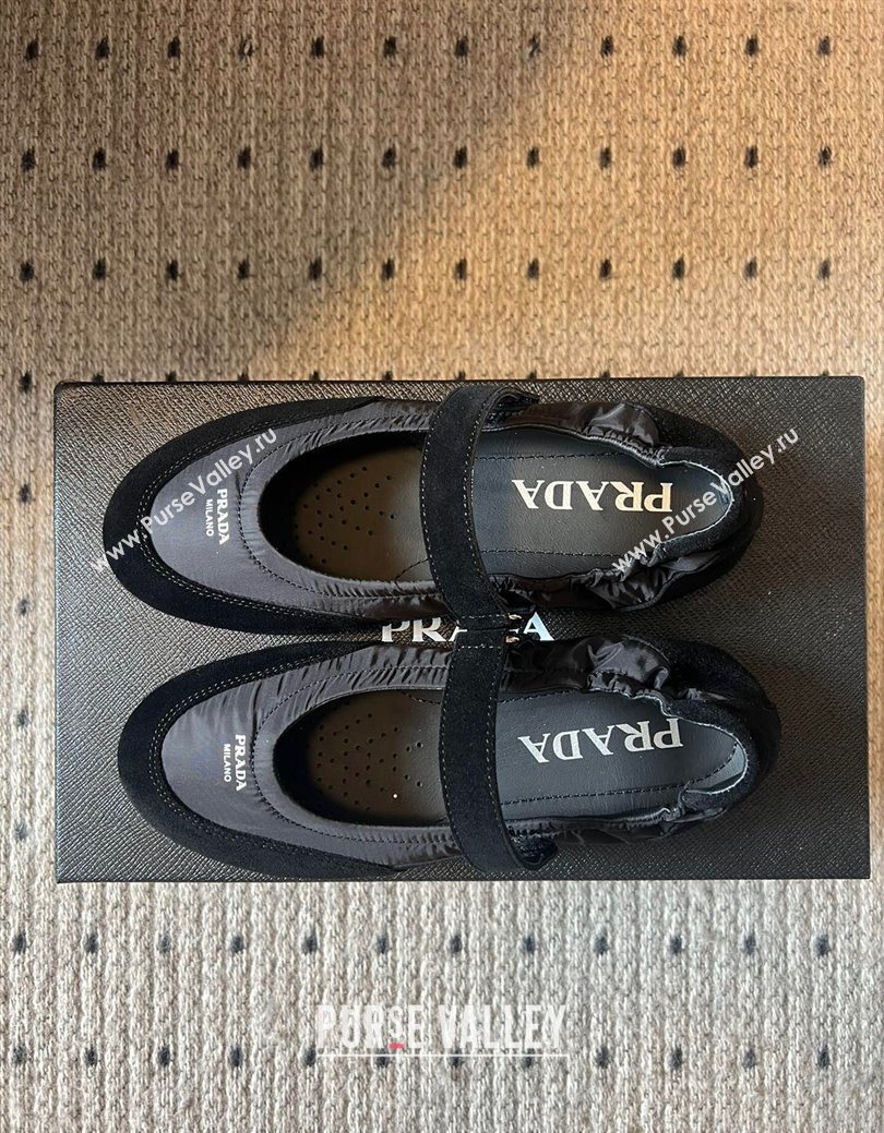 Prada Fabric and Suede ballerinas flat Black 2025 PR082508 (SS-250825032)