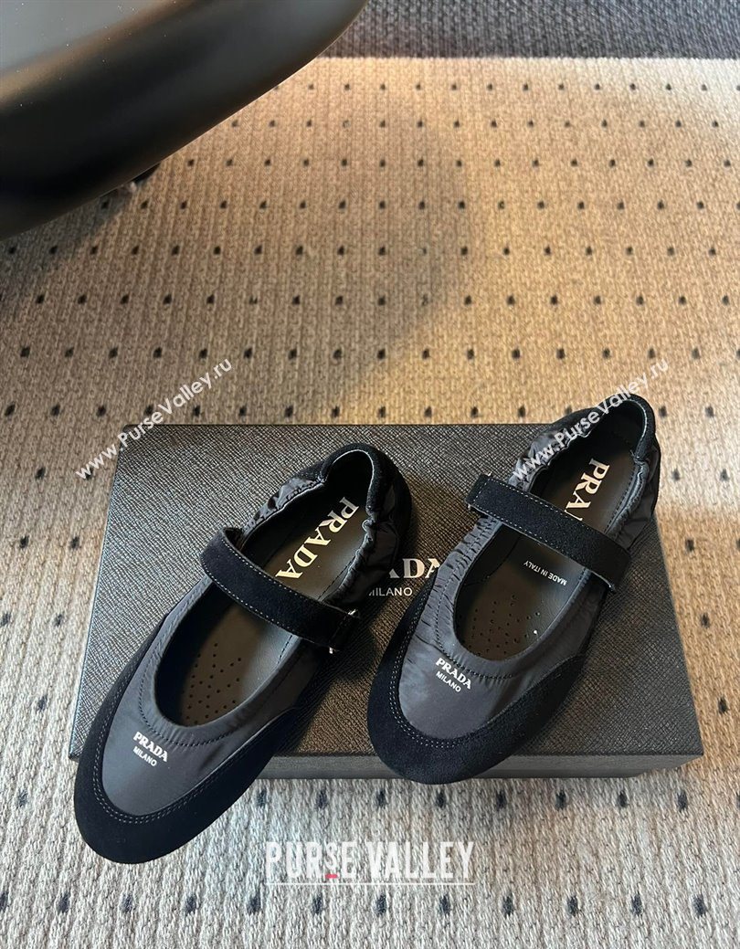 Prada Fabric and Suede ballerinas flat Black 2025 PR082508 (SS-250825032)