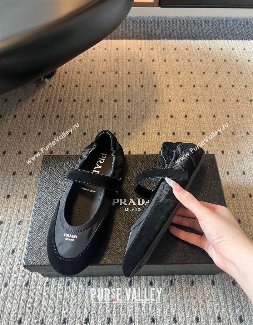 Prada Fabric and Suede ballerinas flat Black 2025 PR082508 (SS-250825032)