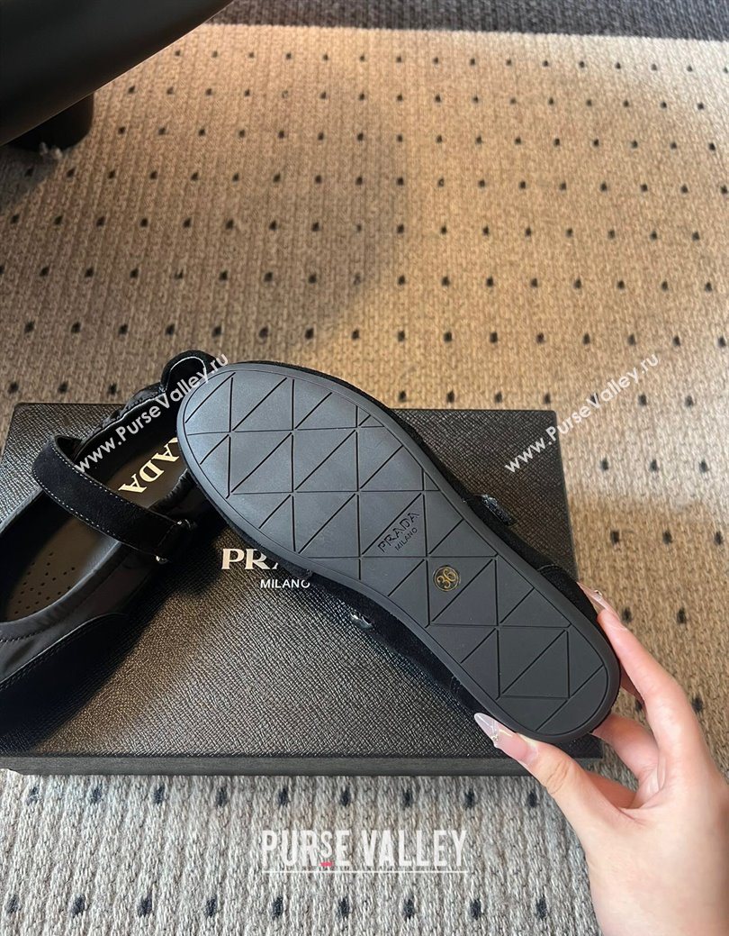 Prada Fabric and Suede ballerinas flat Black 2025 PR082508 (SS-250825032)