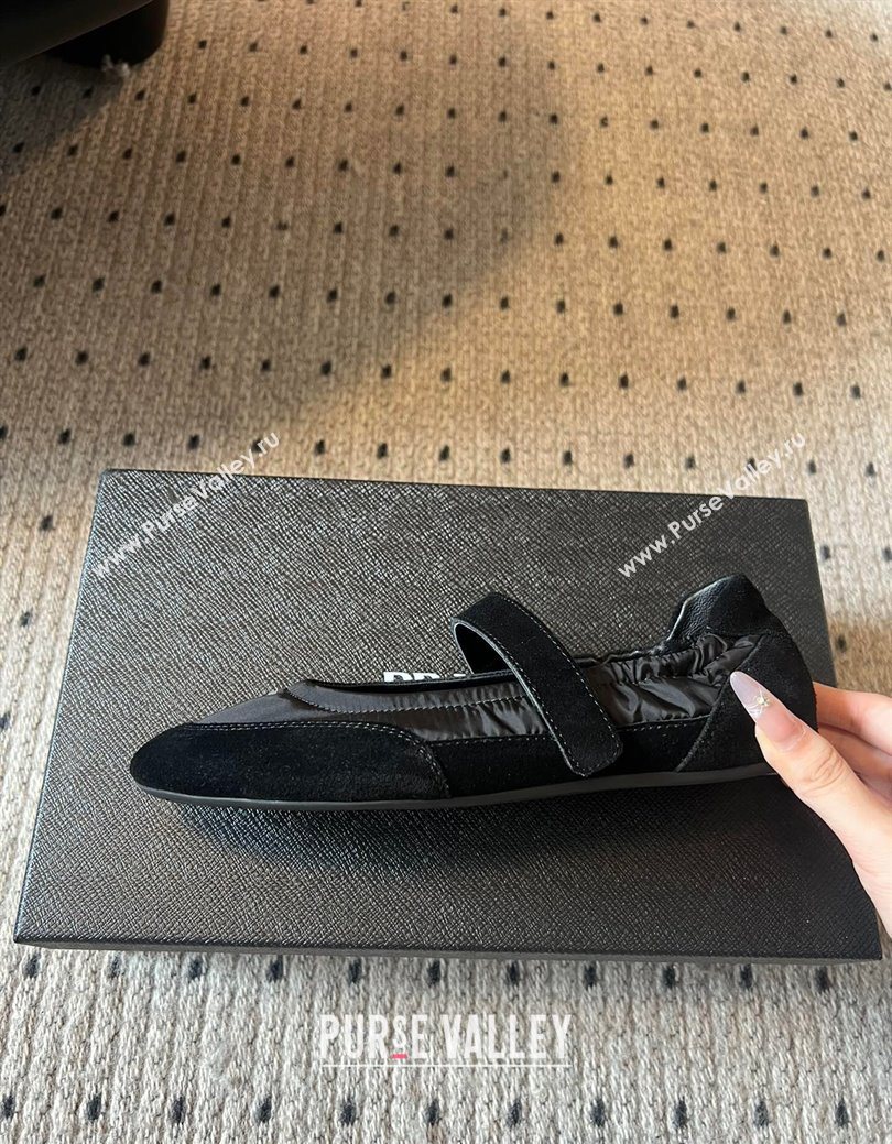Prada Fabric and Suede ballerinas flat Black 2025 PR082508 (SS-250825032)