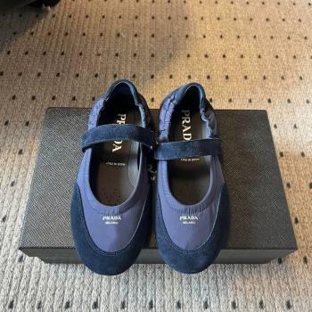 Prada Fabric and Suede ballerinas flat Blue 2025 PR082508 (SS-250825033)