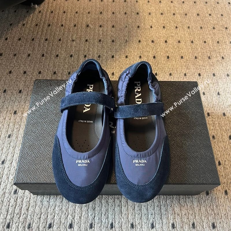 Prada Fabric and Suede ballerinas flat Blue 2025 PR082508 (SS-250825033)