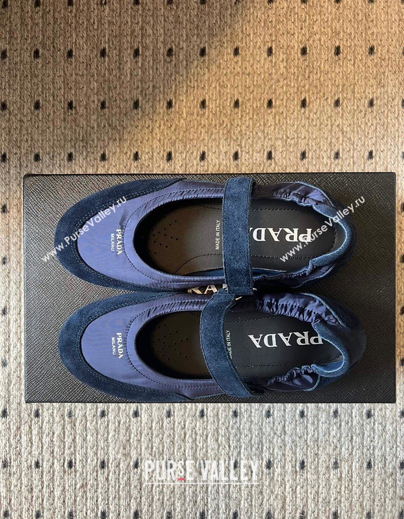 Prada Fabric and Suede ballerinas flat Blue 2025 PR082508 (SS-250825033)