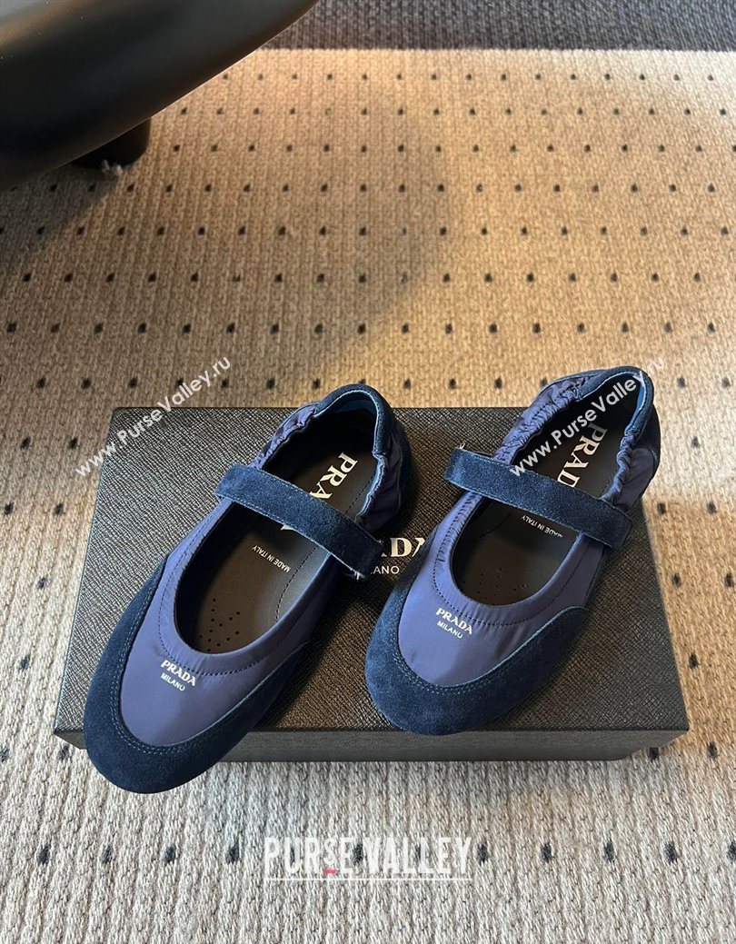 Prada Fabric and Suede ballerinas flat Blue 2025 PR082508 (SS-250825033)