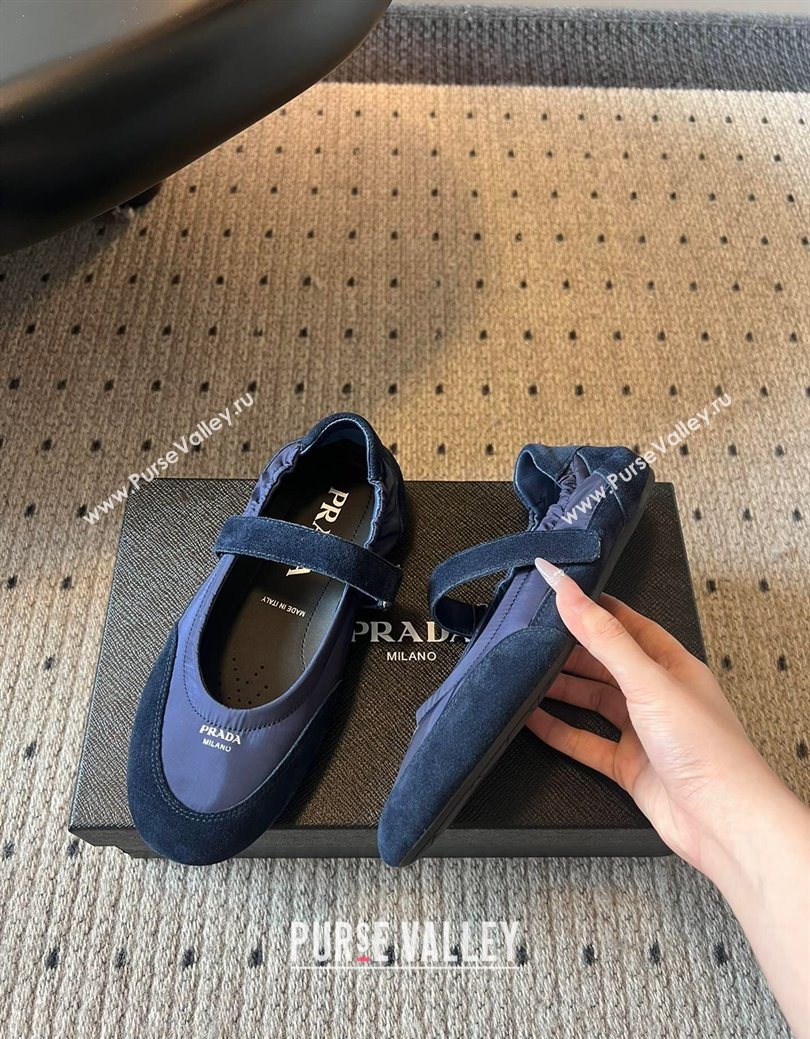 Prada Fabric and Suede ballerinas flat Blue 2025 PR082508 (SS-250825033)