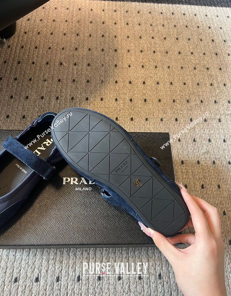 Prada Fabric and Suede ballerinas flat Blue 2025 PR082508 (SS-250825033)