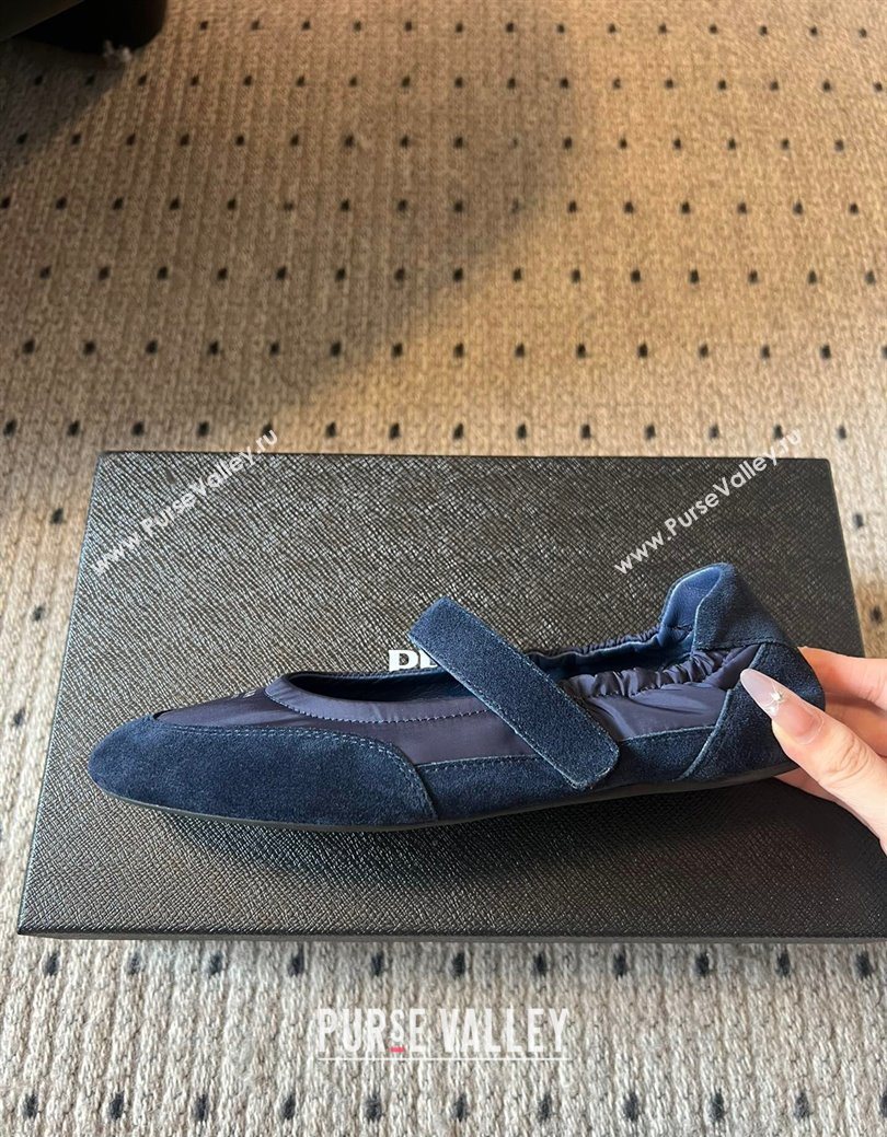 Prada Fabric and Suede ballerinas flat Blue 2025 PR082508 (SS-250825033)