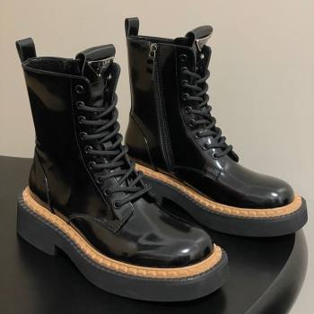 Prada Brushed Leather Laced-up Ankle Boots Black 2025 PR082510 (MD-250825053)