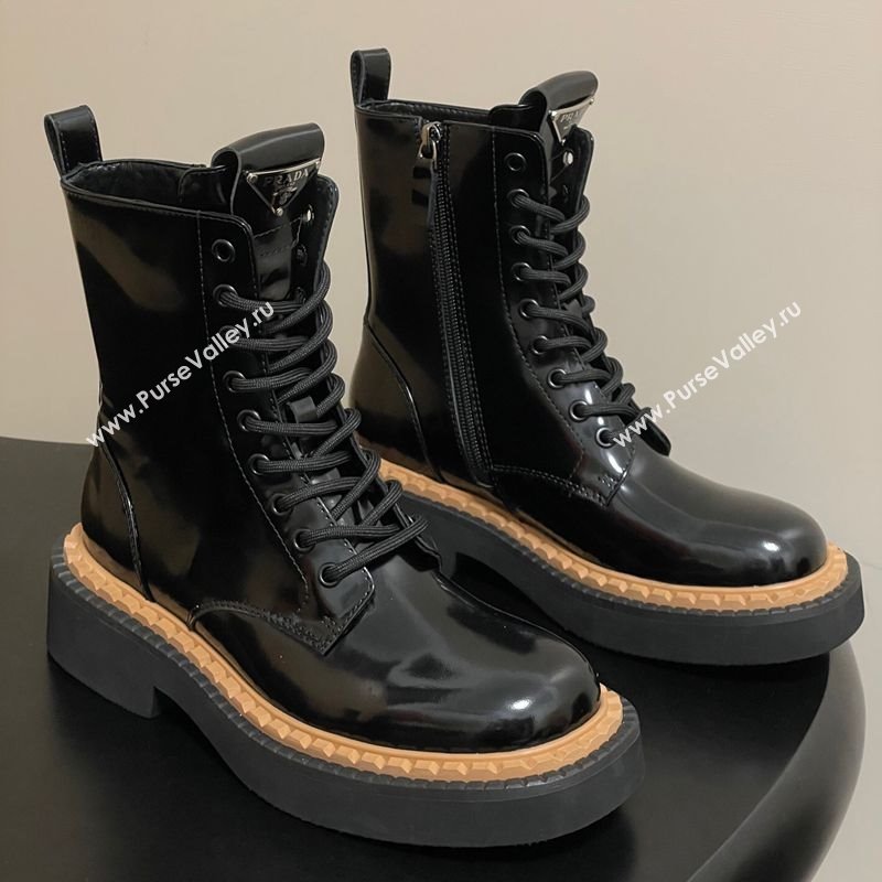 Prada Brushed Leather Laced-up Ankle Boots Black 2025 PR082510 (MD-250825053)